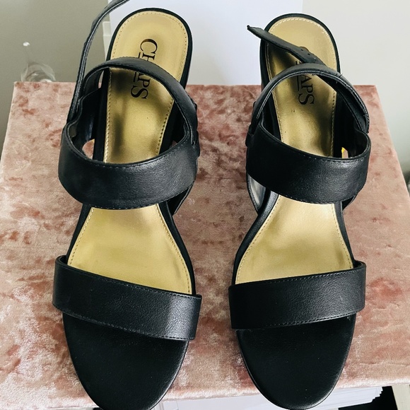 Champs Black Open Toe Heels Size 10.5 - Picture 1 of 3